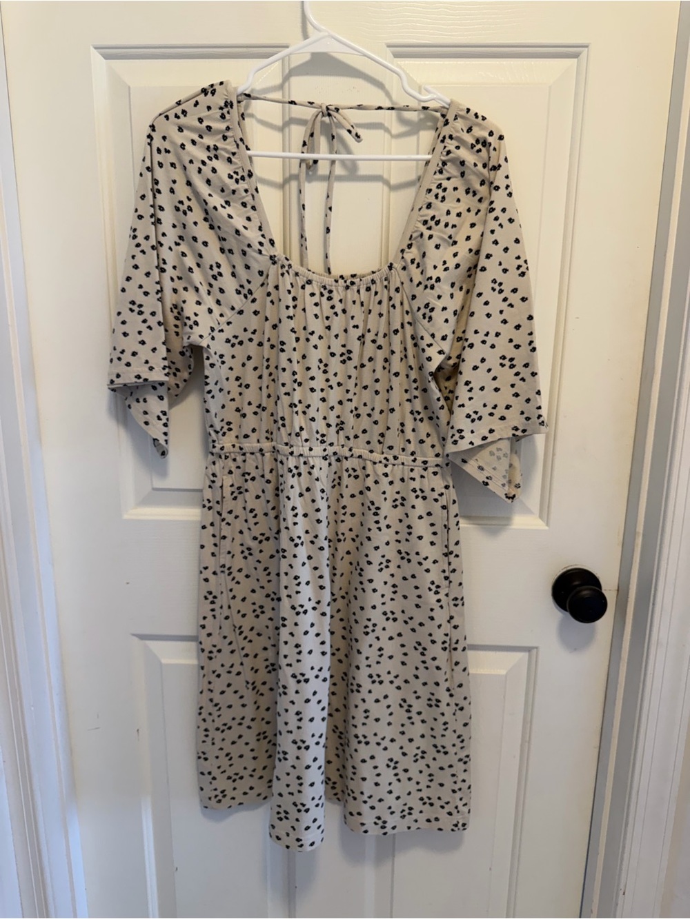 Women’s Beige Midi Dress with Black Spot Print